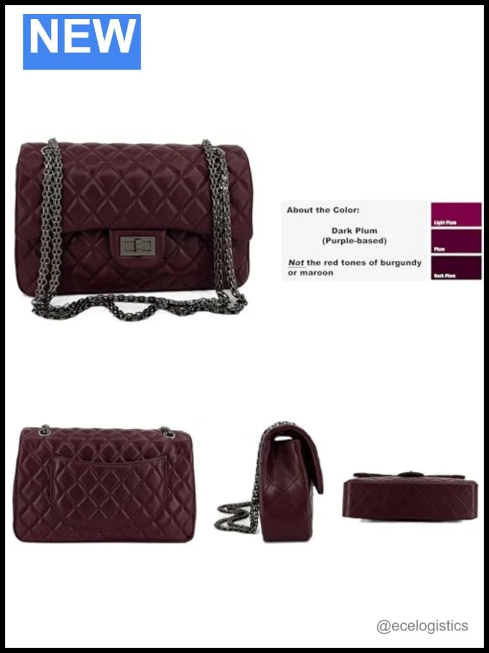 Lambskin Leather Quilted Double Flap Shoulder Bag with Chain Strap, Satchel